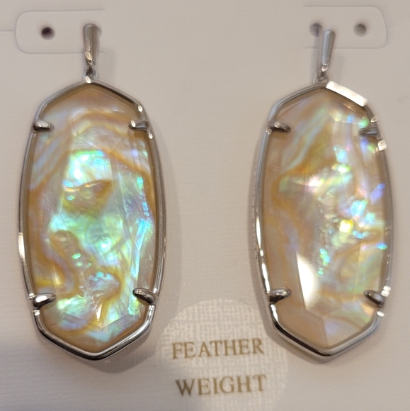 KENDRA SCOTT FACETED IRIDESCENT ELLE EARRINGS ABALONE SILVER RHODIUM - Picture 2 of 8